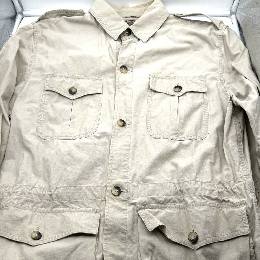 Vintage 1980s Banana Republic L Large Safari Jacket Shirt Shacket Cream Cotton - Picture 2 of 16